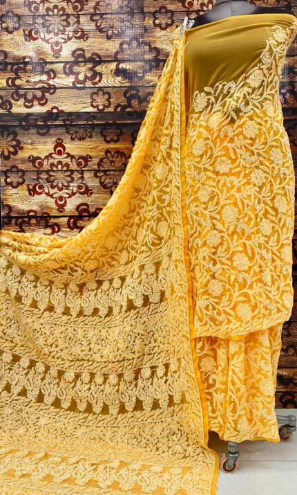 Chiffon georgette saree with beautiful motifs in new shades