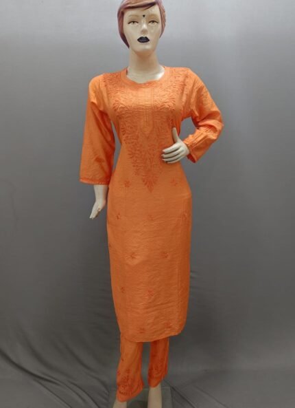 Chikankari Chanderi Silk Kurti With Pant
