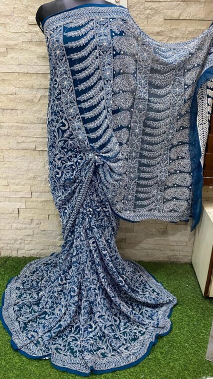 Chikankari Chiffon Georgette Full Jaal Work Saree
