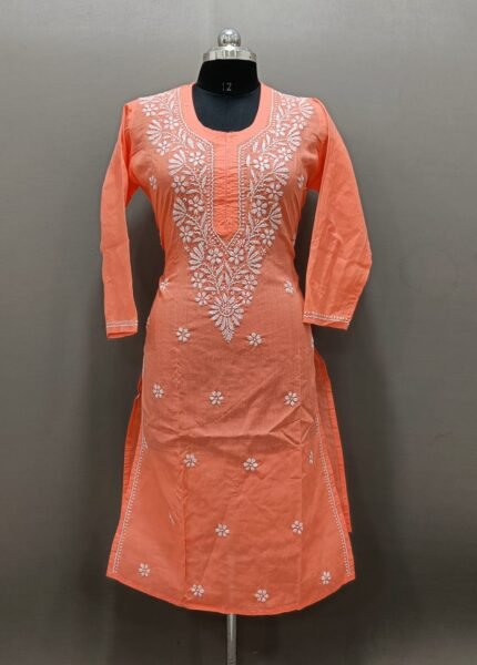 Chikankari Cotton Kurti Gala Booti Work