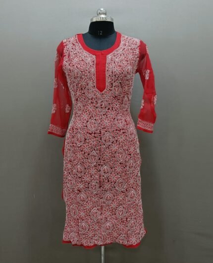 Chikankari Georgette Kurti With Front Jaal Work
