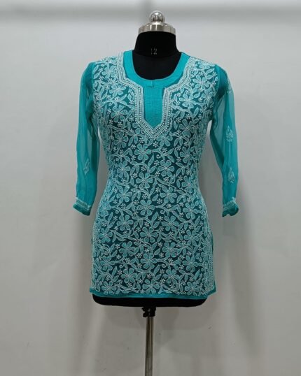 Chikankari Georgette Short Top Front Jaal