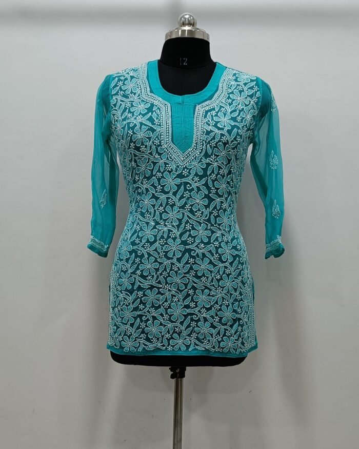 Chikankari Georgette Short Top Front Jaal
