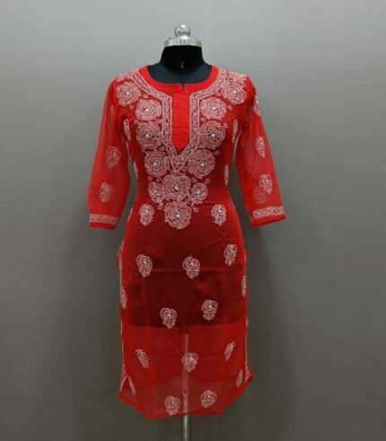 Chikankari Gulab Work Georgette Kurti