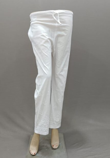 Chikankari Hand Work Cotton Pant Ghas Patti Work