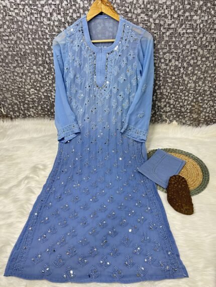 Chikankari heavy buti jaal mirror work kurti