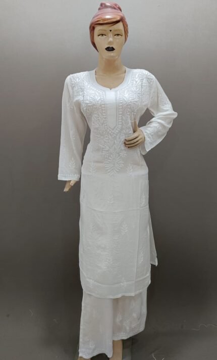 Chikankari Muslin White kurta Pant Set