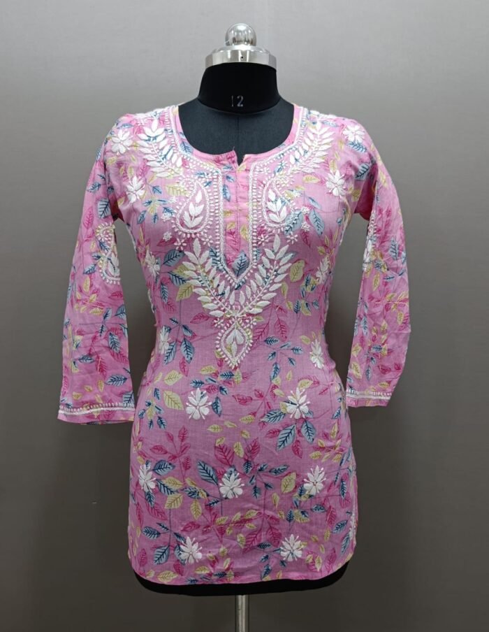 Chikankari Printed Mul Cotton Short Top