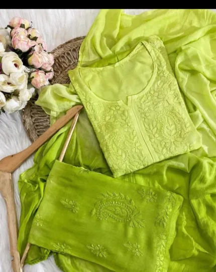 Chikankari rayon 3 piece suit set