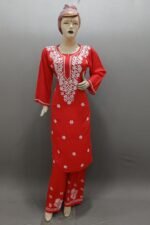 Chikankari Reyon set (Red)