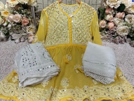 Chikankari Short Gown mirror set