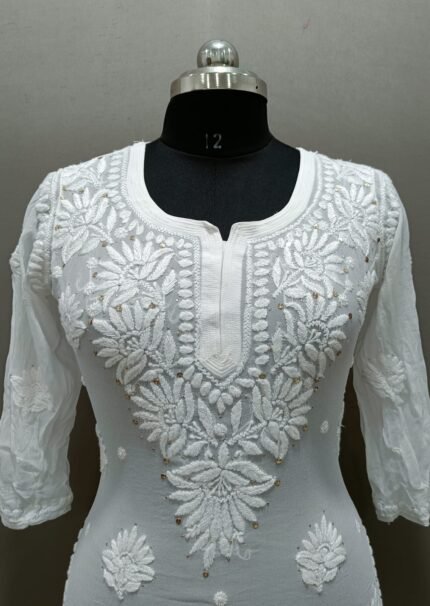 Chikankari Viscous Short kurti With Mukaish Work