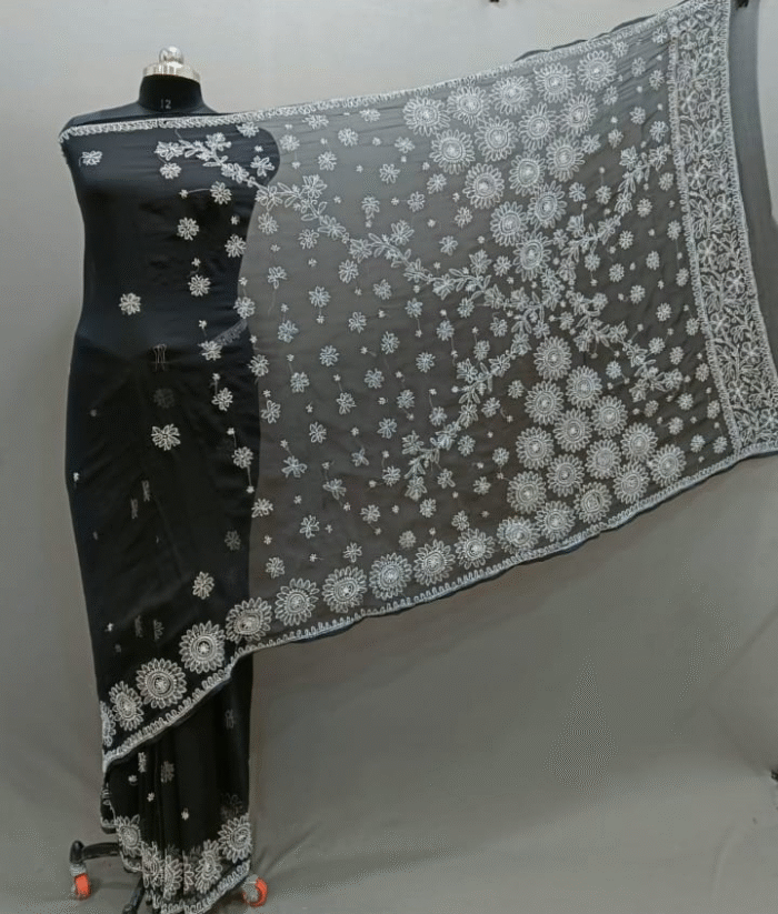 Georgette saree with border palla work