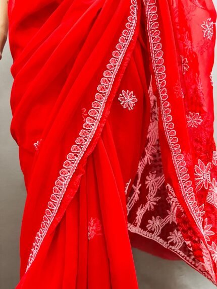 Georgette saree with border palla work