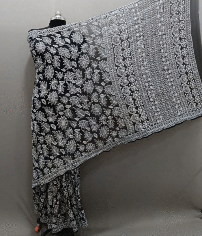 Georgette saree with full flower jaal