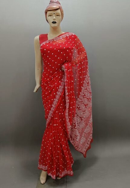 Georgette saree with keel jaal work