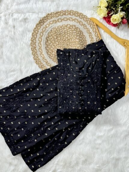 Premium Chanderi co-ord dyed set (Black Color)