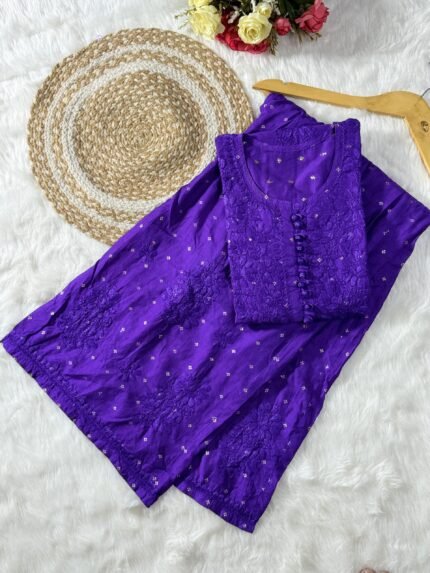 Premium Chanderi co-ord dyed set (Blue Color)