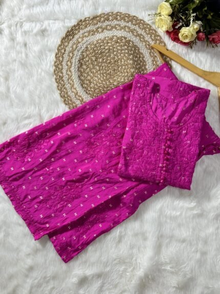 Premium Chanderi co-ord dyed set (Pink Color)