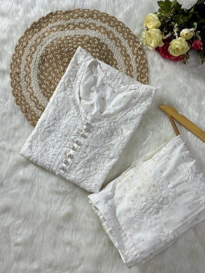 Premium Chanderi co-ord dyed set (White Color)