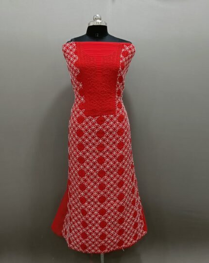 Unstiched Chikankari Three Piece Suit Set Front Jaal Work