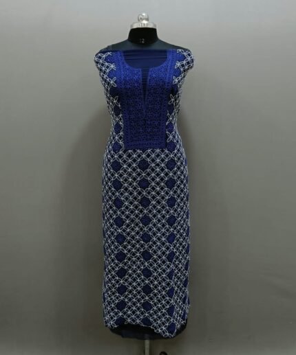 Unstiched Chikankari Three Piece Suit Set Front Jaal Work