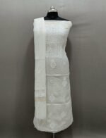 Unstiched Chikankari Three Piece Suit Set Mul Chanderi Fabric