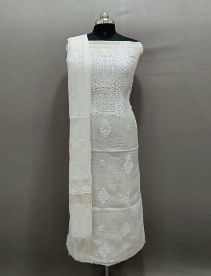 Unstiched Chikankari Three Piece Suit Set Mul Chanderi Fabric